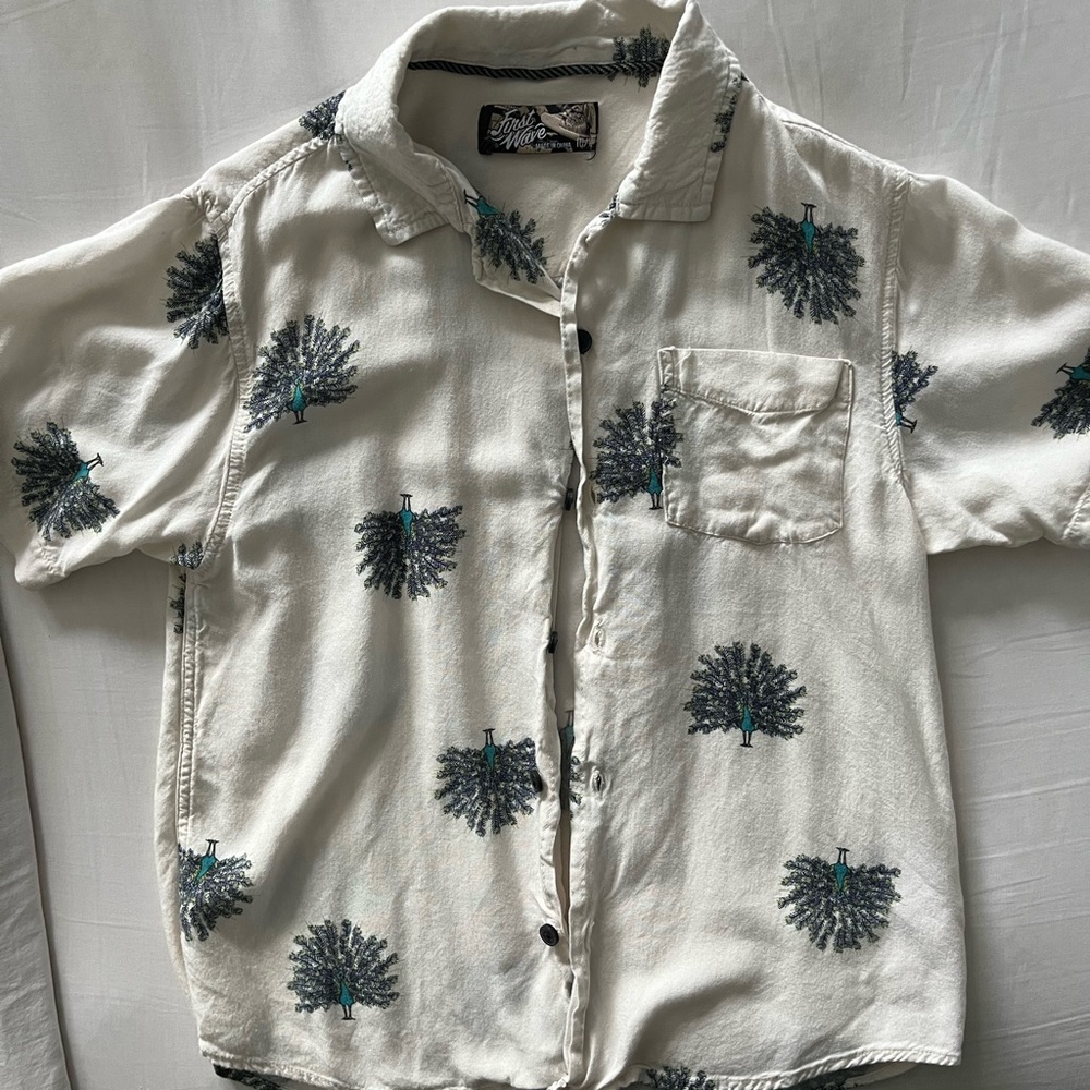 First Wave White and Green Button Down Shirt